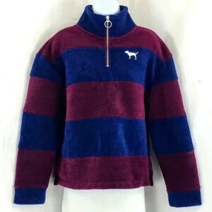 Pink Victoria's Secret Pullover Polar Fleece Half Zip Striped Jacket Size S